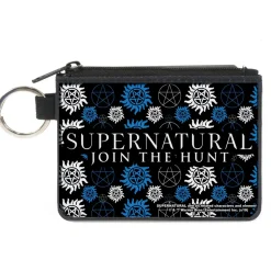 Canvas Zipper Wallet - MINI X-SMALL - SUPERNATURAL-JOIN THE HUNT Icons Scattered Black Blues White