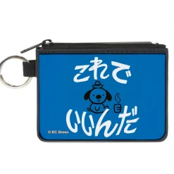 Canvas Zipper Wallet - MINI X-SMALL - This is Fine Japanese Question Hound Flame Blue/Black/White