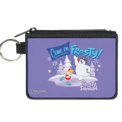 Canvas Zipper Wallet - MINI X-SMALL - FROSTY THE SNOWMAN Skating with Karen COME ON FROSTY! Purple Blues