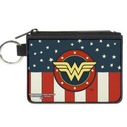 Canvas Zipper Wallet - MINI X-SMALL - WONDER WOMAN Logo Americana Red White Blue Yellow