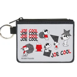 Canvas Zipper Wallet - MINI X-SMALL - Peanuts JOE COOL Snoopy Poses and Text Gray/Black/Red/White