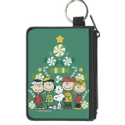 Canvas Zipper Wallet - MINI X-SMALL - Peanuts Holiday Christmas Tree Group Pose Greens