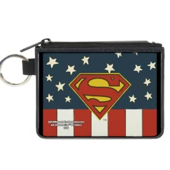 Canvas Zipper Wallet - MINI X-SMALL - Superman Shield Americana Red White Blue Yellow