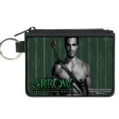 Canvas Zipper Wallet - MINI X-SMALL - ARROW Standing Pose2 Arrow Tips Greens Grays