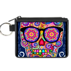 Canvas Zipper Wallet - MINI X-SMALL - Hipster Calavera C U Blue White Multi Color