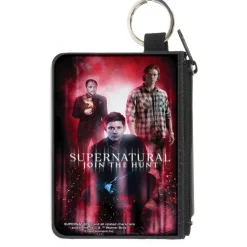 Canvas Zipper Wallet - MINI X-SMALL - SUPERNATURAL-JOIN THE HUNT Crowley Dean Sam Group Pose Black Red Glow