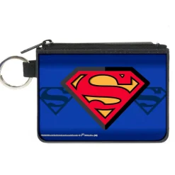 Canvas Zipper Wallet - MINI X-SMALL - Superman Shield Centered Shield Stripe Blues