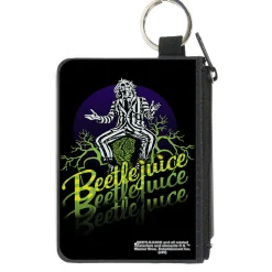 Canvas Zipper Wallet - MINI X-SMALL - BEETLEJUICE Sitting on Tombstone Pose Trees Black Purple Green Yellow