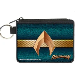Canvas Zipper Wallet - MINI X-SMALL - AQUAMAN 2017 Icon Scales Stripe Blues Golds