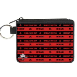 Canvas Zipper Wallet - MINI X-SMALL - The Suicide Squad 2021 CUIDADO HARLEY QUINN Caution Stripe Red Black