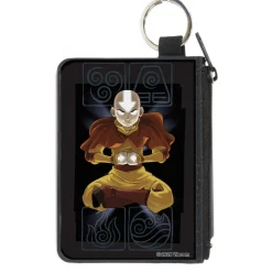 Canvas Zipper Wallet - MINI X-SMALL - Avatar the Last Airbender Aang Meditating Pose Bending Elements Icons Black Grays