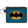 Canvas Zipper Wallet - MINI X-SMALL - Batman Signal Bat Monogram Distressed Blues Black Yellow