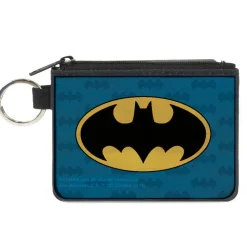 Canvas Zipper Wallet - MINI X-SMALL - Batman Signal Bat Monogram Distressed Blues Black Yellow