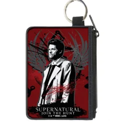 Canvas Zipper Wallet - MINI X-SMALL - Supernatural Castiel Angel Wings Pose Reds Grays Black