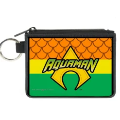 Canvas Zipper Wallet - MINI X-SMALL - AQUAMAN Logo3 Scales Stripe Orange Yellow Green