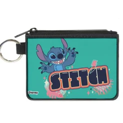 Canvas Zipper Wallet - MINI X-SMALL - Lilo & Stitch Stitch Claws Out Pose and Title Aqua Blue