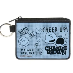 Canvas Zipper Wallet - MINI X-SMALL - CHARLIE BROWN Poses and Quotes Baby Blue/Black