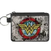 Canvas Zipper Wallet - MINI X-SMALL - Wonder Woman Logo/Comic Scenes Grays/Blue/Red/Yellow