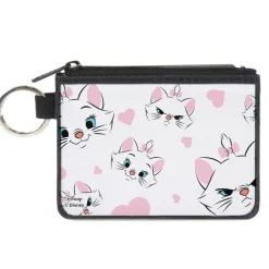 Canvas Zipper Wallet - MINI X-SMALL - Aristocats Marie Expressions Hearts Scattered White Pink