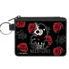 Canvas Zipper Wallet - MINI X-SMALL - Skelanimals Bonita the Unicorn NEED LOVE Pose Black/Gray/Red/White