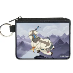 Canvas Zipper Wallet - MINI X-SMALL - Avatar the Last Airbender Appa Carrying 4-Character Group Scene Over Mountains Grays