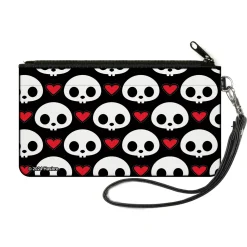 Canvas Zipper Wallet - SMALL - Skelanimals Face Logo and Heart Black/White/Red