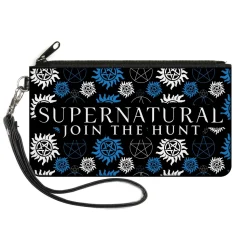 Canvas Zipper Wallet - SMALL - SUPERNATURAL-JOIN THE HUNT Icons Scattered Black Blues White