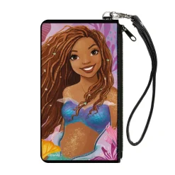 Canvas Zipper Wallet - SMALL - The Little Mermaid Ariel Smiling Pose and Shells Pinks