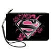 Canvas Zipper Wallet - SMALL - Superman Shield4/Roses Weathered Black/White/Pinks