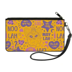 Canvas Zipper Wallet - SMALL - Furby Furbish Phrases and Icons Orange/Pink/Purple