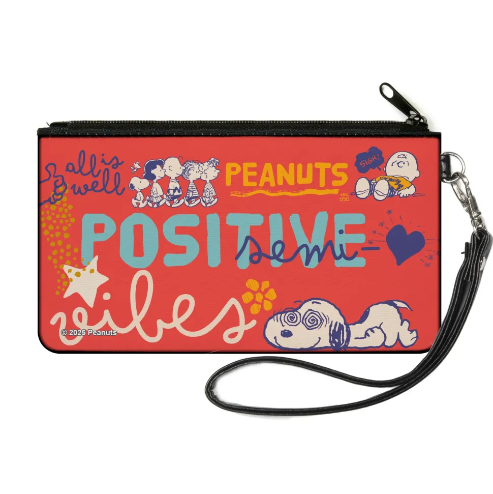Canvas Zipper Wallet - SMALL - Peanuts Gang SEMI-POSITIVE VIBES Poses Red/Blues/White