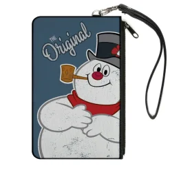 Canvas Zipper Wallet - SMALL - Frosty the Snowman THE ORIGINAL Smiling Pose Blue