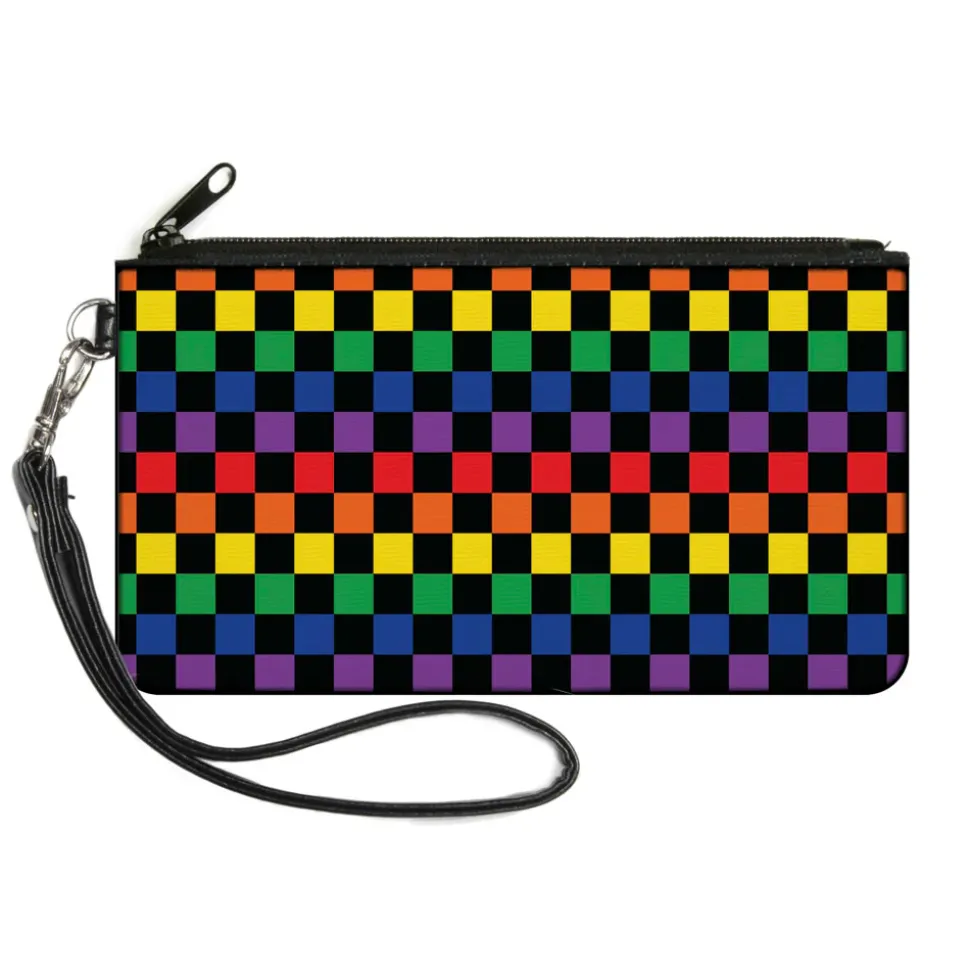 Canvas Zipper Wallet - SMALL - Checker Black Rainbow Multi Color