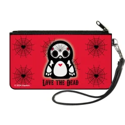 Canvas Zipper Wallet - SMALL - Skelanimals Pen the Penguin LOVE THE DEAD Pose Red/Black/White