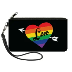 Canvas Zipper Wallet - SMALL - LOVE Rainbow Stripe Heart Black Multi Color