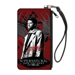 Canvas Zipper Wallet - SMALL - Supernatural Castiel Angel Wings Pose Reds Grays Black