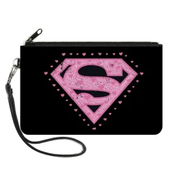 Canvas Zipper Wallet - SMALL - Superman Heart Shield Black/Pinks