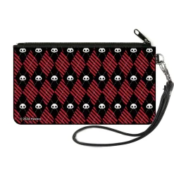 Canvas Zipper Wallet - SMALL - Skelanimals Face Logo Diamond Plaid Black/Red/White