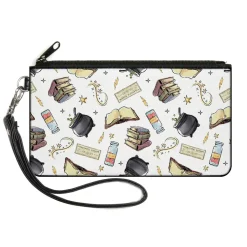 Canvas Zipper Wallet - SMALL - Harry Potter Magical Elements Collage White