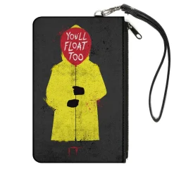 Canvas Zipper Wallet - SMALL - It Georgie Raincoat Balloon YOU'LL FLOAT TOO Pose Gray