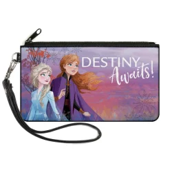 Canvas Zipper Wallet - SMALL - Frozen II Elsa and Anna Pose DESTINY AWAITS! Purples Pinks Blues White