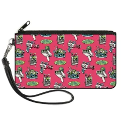 Canvas Zipper Wallet - SMALL - Rick and Morty Pixelverse Icons Scattered Pink