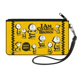 Canvas Zipper Wallet - SMALL - Peanuts I AM CHARLIE BROWN Poses and Zig Zag Stripe Yellows/Black