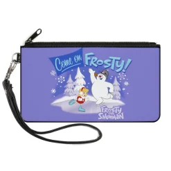 Canvas Zipper Wallet - SMALL - FROSTY THE SNOWMAN Skating with Karen COME ON FROSTY! Purple Blues