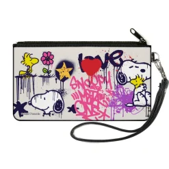 Canvas Zipper Wallet - SMALL - Peanuts Snoopy and Woodstock Graffiti Collage White/Multi Color