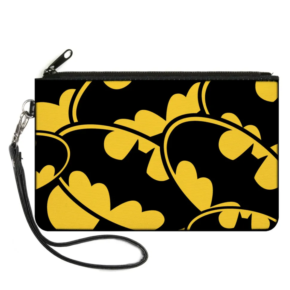 Canvas Zipper Wallet - SMALL - Bat Signals CLOSE-UP Stacked Yellow Black