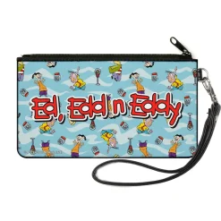 Canvas Zipper Wallet - SMALL - ED EDD N EDDY Title Logo and Character Poses Scattered Blues