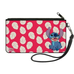 Canvas Zipper Wallet - SMALL - Lilo & Stitch Stitch Smiling Pose Lilo Dress Leaves Red Ivory