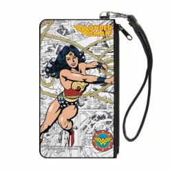 Canvas Zipper Wallet - SMALL - WONDER WOMAN Lasso Action Pose Logo Comic Scenes