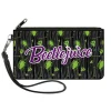 Canvas Zipper Wallet - SMALL - BEETLEJUICE Roach Skull Doodles Collage Black Gray Green Purple